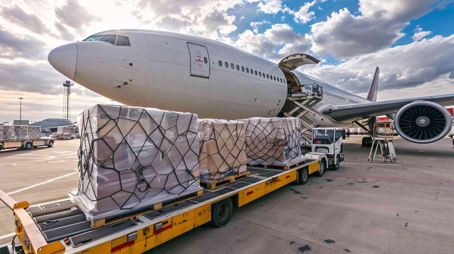 cargo plane loading runway with packages (1)