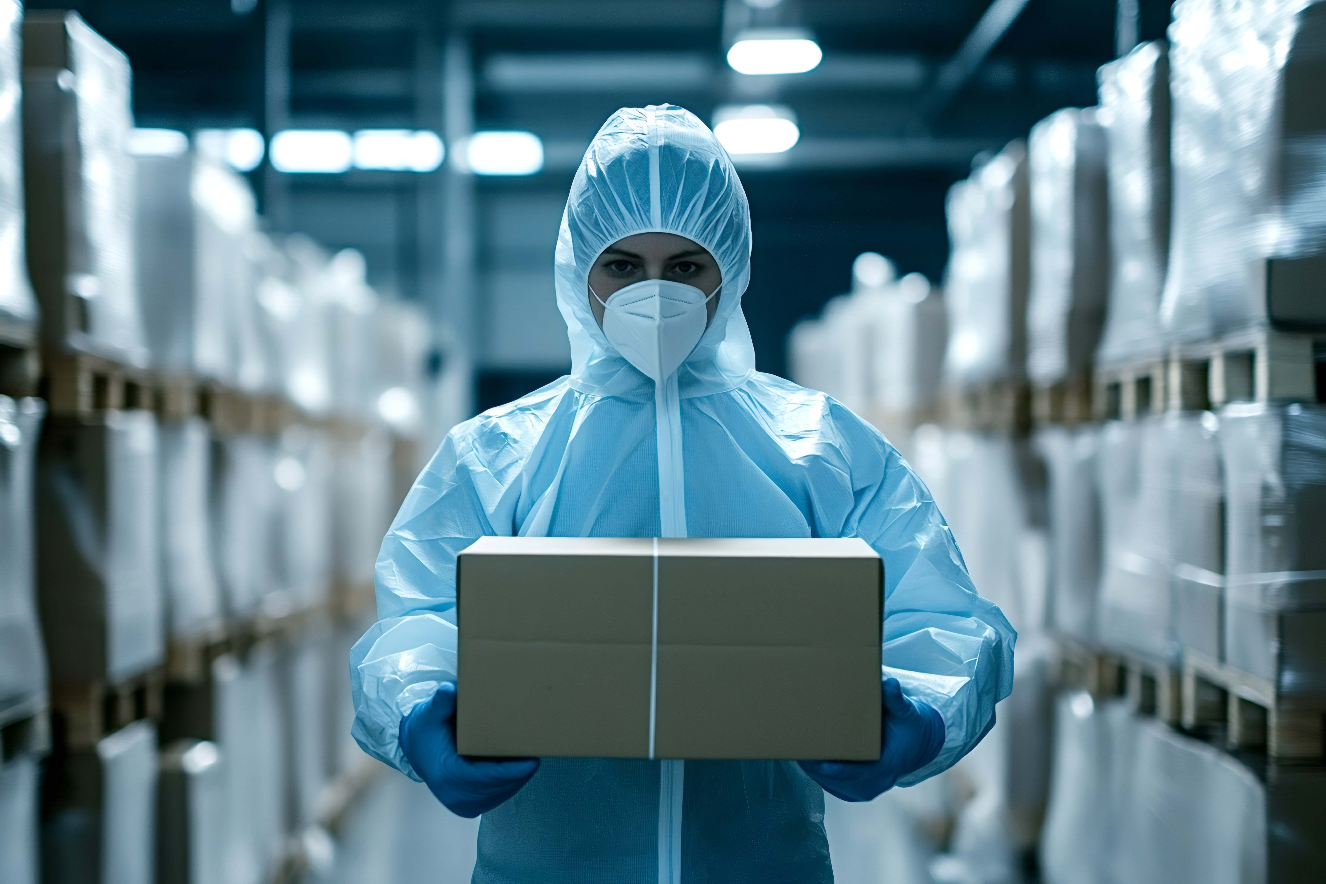 warehouse worker wearing hazmat suit holding cardboard box.jpg warehouse worker wearing hazmat suit holding cardboard box.jpg